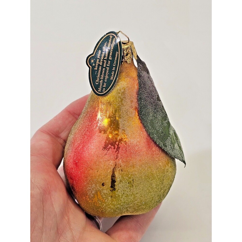NEW VINTAGE Christborn‎ Marshall Field's Blown Glass Sparkly Pear Ornament Fruit